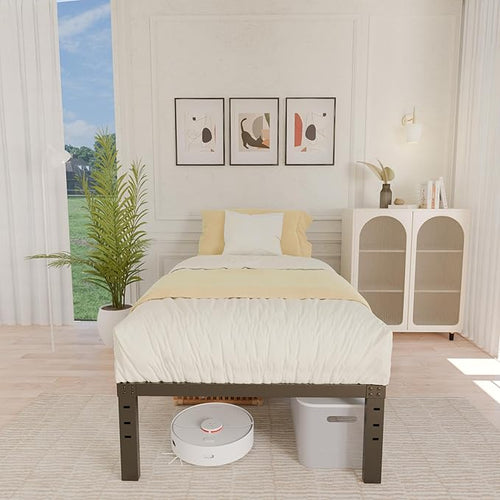 ALDRICH 14 Inch Metal Twin Bed Frame - Single Black Basic Steel Slats Platform, Easy Assembly Heavy Duty Noise Free Bedframes, No Box Spring Needed