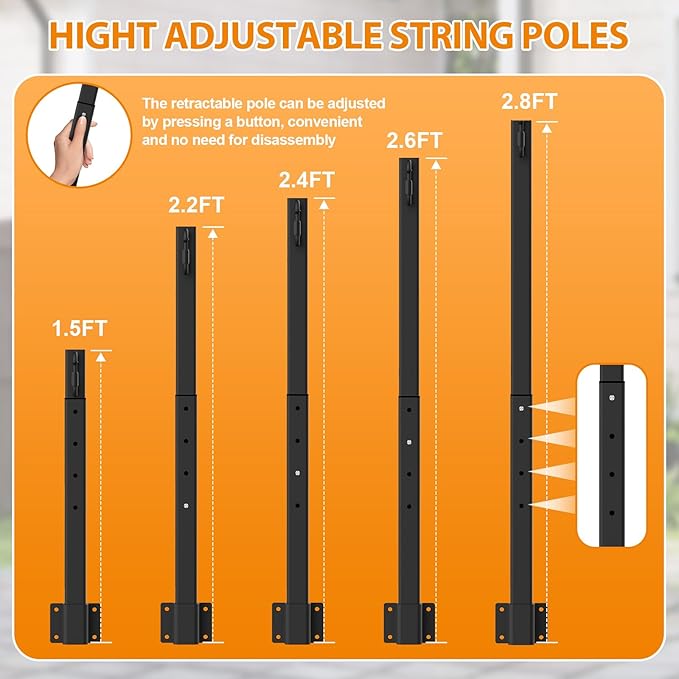 10 Pack 2.8Ft Suspension Outdoor String Light Poles for Outside String Lights Hanging,with Clip and Holder,Light Post Mounting Stand for Patio Fence Wall Garden Backyard Deck