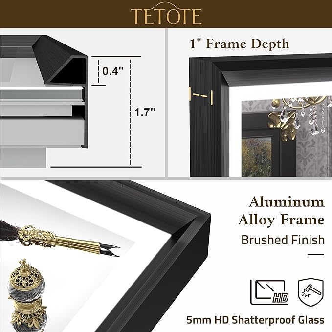 TETOTE 48x36 LED Bathroom Mirror with Lights Black Frame Frontlit & Backlit Lighted Vanity Mirror Baroque Gothic Anti Fog Dimmable White/Warm/Natural,CRI90+,Waterproof,(Horizontal/Vertical)