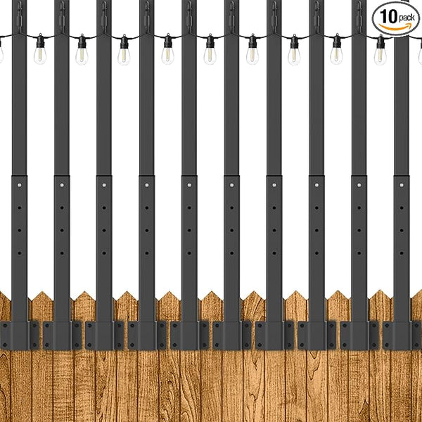 10 Pack 2.8Ft Suspension Outdoor String Light Poles for Outside String Lights Hanging,with Clip and Holder,Light Post Mounting Stand for Patio Fence Wall Garden Backyard Deck