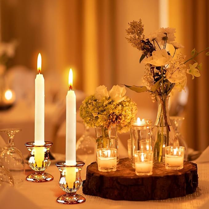 Foaincore 42 Pcs Candlestick Holders Bulk 2.5 Inch Taper Candle Holder for Table Centerpiece Thick Glass Ritual Candle Stand for Wedding Christmas Valentines Festival Party Decorations(Gold)