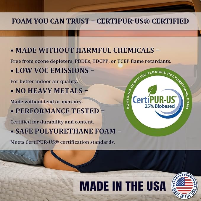 Foamma 3” x 28” x 72” Camper/RV Travel Memory Foam Bunk Mattress with Cover, Made in USA, Comfortable, Travel Trailer, CertiPUR-US Certified