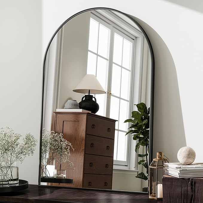 HARRITPURE 20"x30" Arched Bathroom Mirror - Wall Mounted Mirror - Black Arch Mirror - Aluminum Alloy Frame Bathroom Mirror Living Room, Bedroom and Entryway