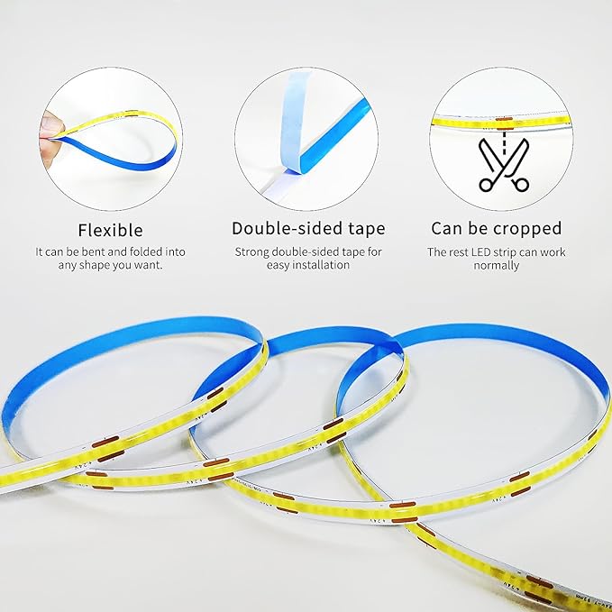 COB LED Strip Lights 100ft,6000K DC 24V Dimmable White Flexible LED Rope Lights for Bedroom,with Remote and app Control LED Lights Strip for Living Room, Shelf, Cabinet