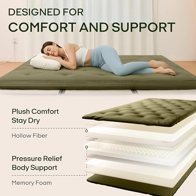 ZonLi Japanese Floor Futon Mattress Full Size 80"x 54", 100% Cotton Cover 2.5'' Thicken Tatami Mattress, Foldable Sleeping Pad, Portable Dormitory Tatami Mat