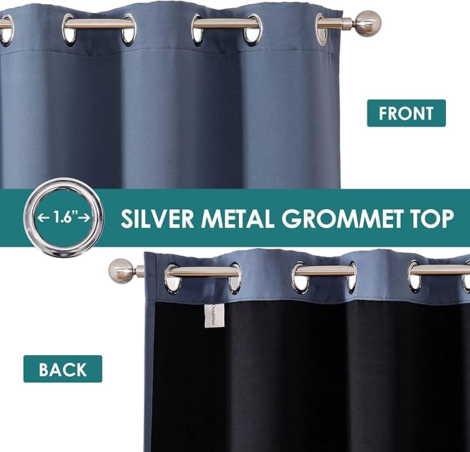 ChrisDowa 100% Blackout Curtains 108 inch Long for Bedroom with Black Liner, 2 Thick Layers Total Blackout Thermal Insulated Grommet Window Curtains 2 Panels Set (Stone Blue, 52 x 108 Inch)