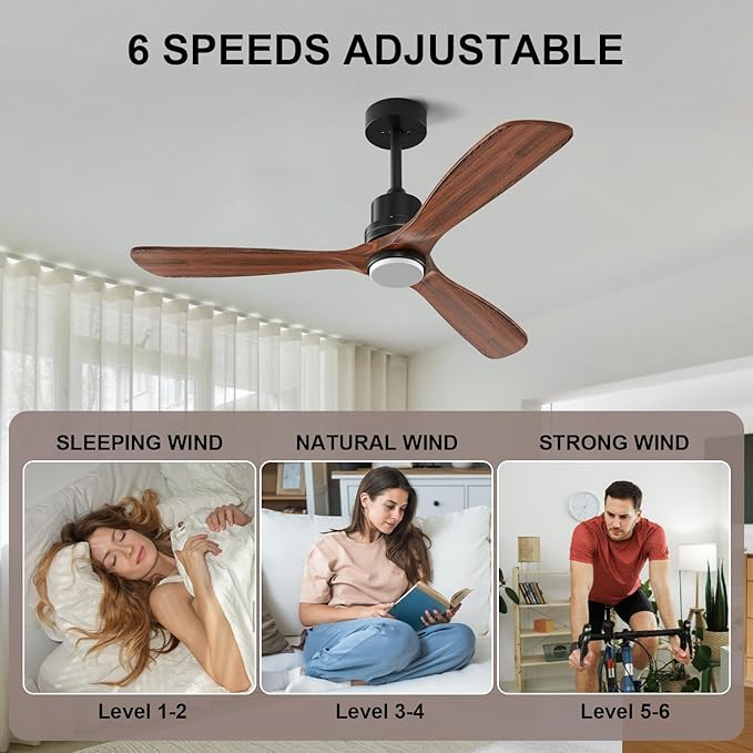 Obabala 42inch Ceiling Fans with Lights and Remote 3 Wood Blades Outdoor Ceiling Fans Noiseless Reversible DC Motor Modern Ceiling Fan for Patios Indoor Outdoor (Walnut, 42IN)