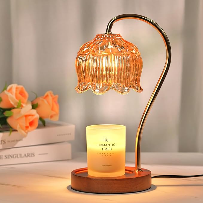 Flower Candle Warmer Lamp with Timer, Dimmable Candle Lamp Warmer, Christmas Birthday Gift for Women Mom, House Warming for New Home Decor, Lotus Wax Melt Warmer for Jar Candles
