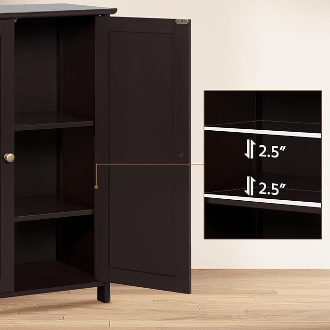 Yaheetech Bathroom Floor Cabinet, Modern Storage Freestanding Organizer Cabinet with Adjustable Shelves & Double Doors, 3-Tier Home Living Room Furniture, Espresso