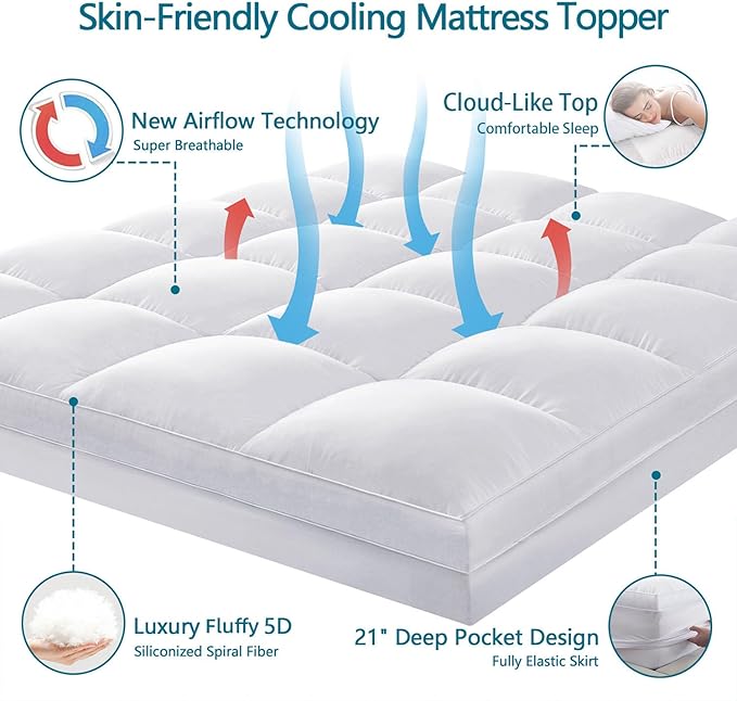 CHOKIT King Mattress Topper, Extra Thick Pillow Top Mattress Pad for Back Pain Relief, Cooling Bed Topper Mattress Cover with 8-21 Inch Deep Pocket