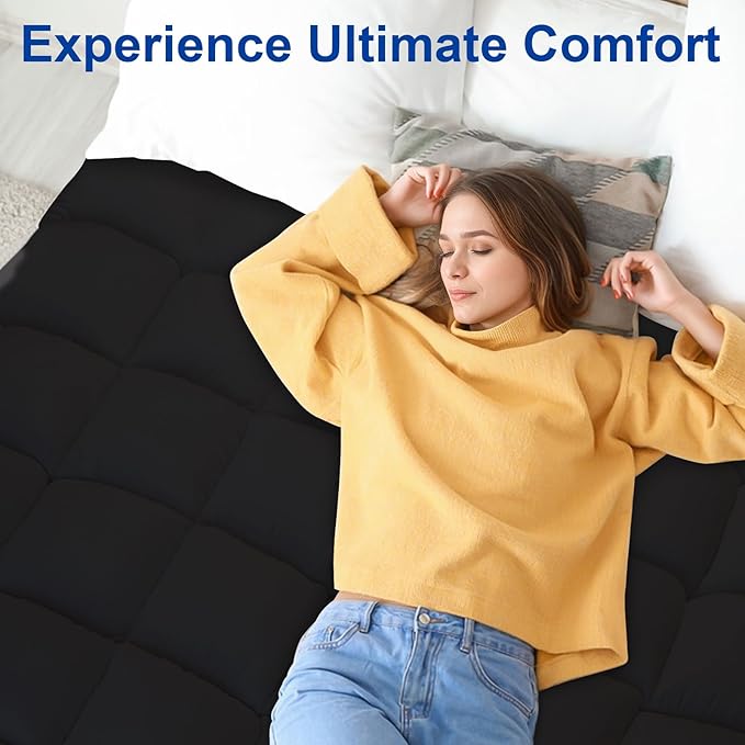 Queen Mattress Topper, Extra Thick Mattress Pad Cover for Deep Sleep,3D+7D Snow Down Alternative Fill Overfilled Plush Pillow Top Mattress with 8-23 Inch Deep Pocket-Black