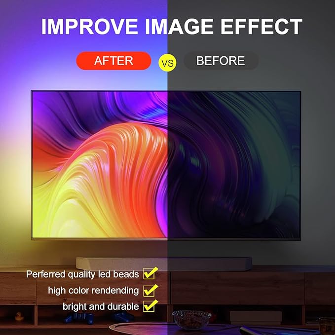 LED Strip Lights for Bedroom, 32.8ft Smart RGB Music Sync Bluetooth App & Remote Control, USB-Powered LED Strip Lights for TV, Gaming, Bedroom, PC, Home Theater