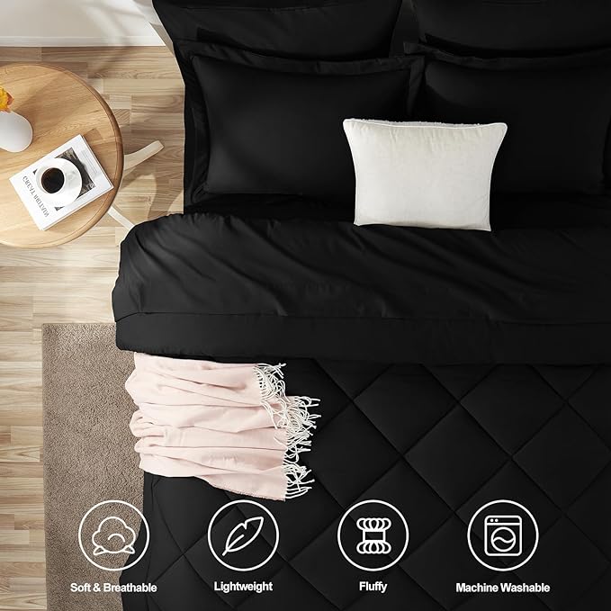 CozyLux Twin Comforter Set with Sheets Black - 5 Pieces Bed in a Bag Twin, All Season Bed Set for Girls and Boys, Bedding Set with Down Alternative Comforter, Sheets, Pillowcase & Sham