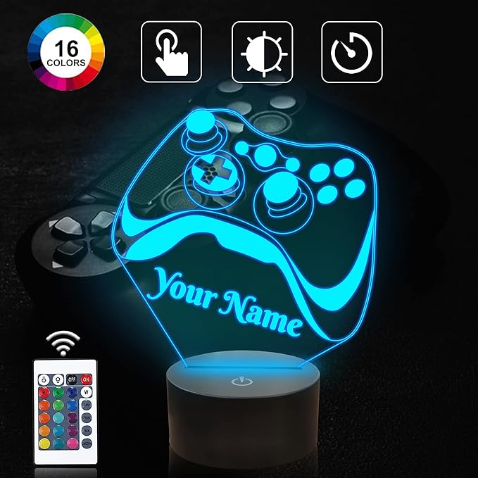 Attivolife Personalized 3D Game Theme Night Light, Table Desk Lamp Engraved Name Letter, Multicolor Custom LED Best Home Decor Birthday Christmas Gifts Toys for Boys Girls Kids