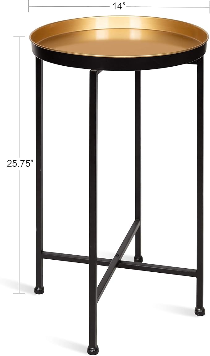 Kate and Laurel Celia Round Foldable Tray Accent Table, 14" x 14" x 25.75", Black and Gold, Modern Minimalist Design and Detachable Magnetic Tabletop