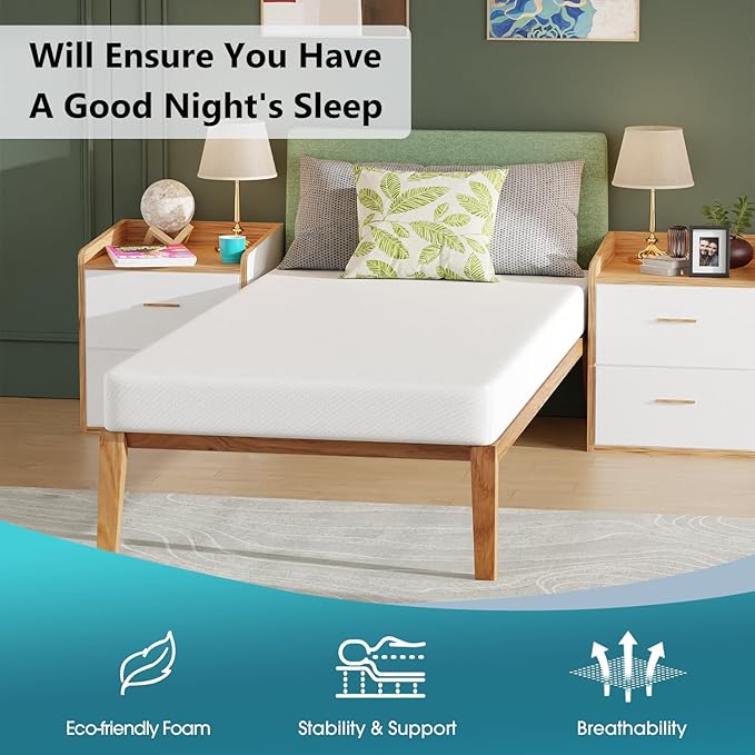 BestMassage | 6 Inch Twin XL Mattress | Gel Memory Foam | Medium Firm Feel | White | Bed in a Box, CertiPUR-US Certified | Pressure Relief, Cooling Ventilated Foam | Breathable Knit Cover