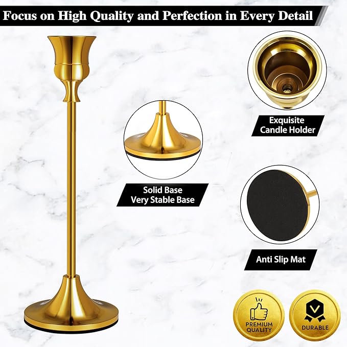 6pcs Gold Candle Stick Holder Candle Sticks Holder Decor Candle Holders for Candlesticks Candle Holders for Pillar Candles Gold Taper Candle Holder