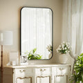 BEAUTYPEAK 20" x 28" Rectangular Aluminum Alloy Frame Wall Mounted Bathroom Mirror with Rounded Corners, Black