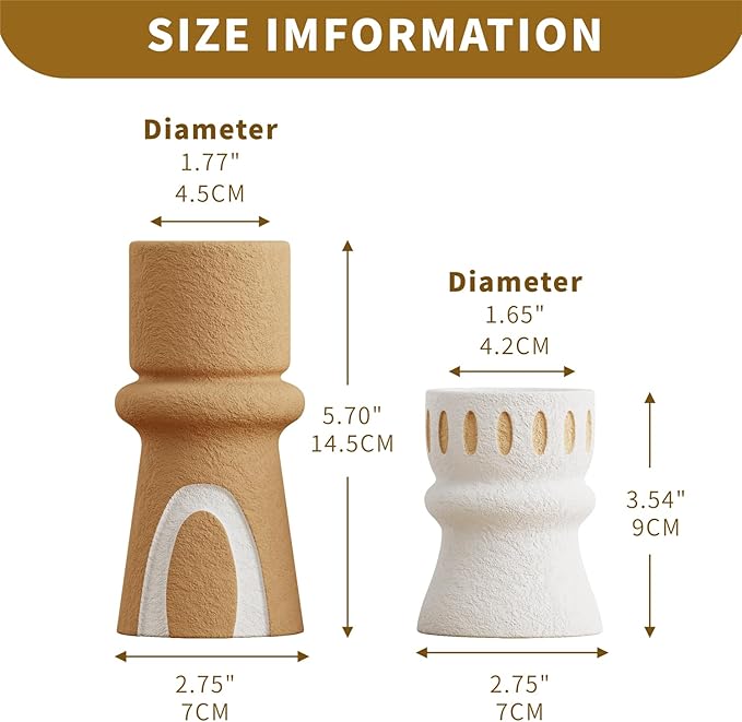 Candle Holder for Pillar Candle Set of 2, Modern Terracotta Candlestick Holders Decorative Candle Stand, Pillar Candle Holders Tall Set for Wedding, Dining Table, Home Decoration,Gifts for mom Women