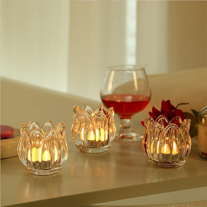 GOLDEAL 6Pcs Clear Votive Candle Holders,Clear Thick Glass Tea Light Candle Holder Bulk,Tealight Candle Jars for Wedding Table Decor,Party Supplies,Bridal Shower,Baby Shower,Tables Centerpieces