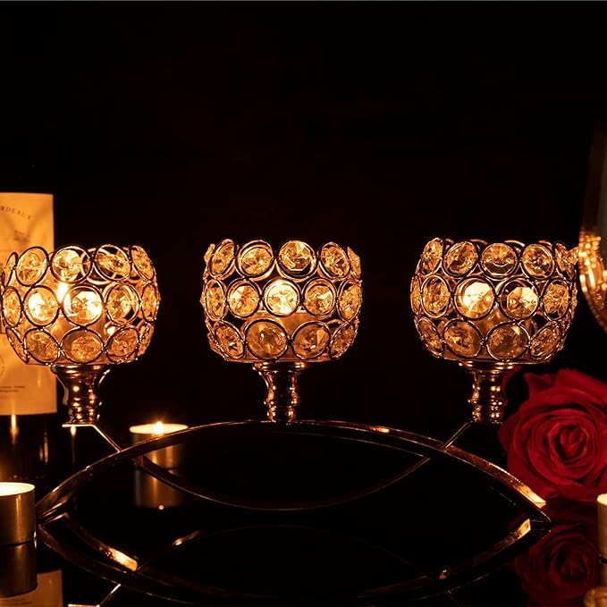 Silver Crystal Candle Holders Decorative Candelabra, Metal 3 Arm Candlesticks Holder Centerpieces for Wedding Party Baby Shower Dining Room Coffee Table Decor candelabros para centros de mesa