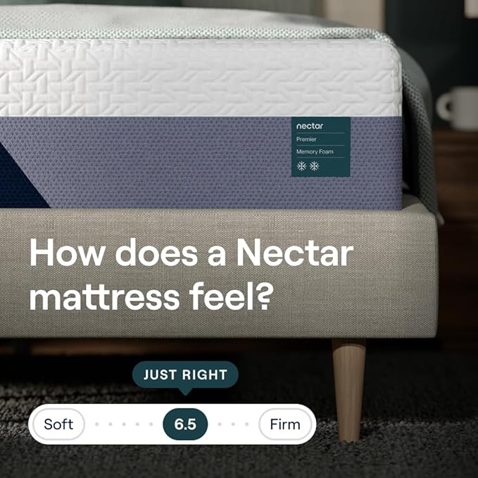 Nectar Premier Full Adjustable Base & 13” Mattress (New Version) - Head & Foot Incline - Medium Firm Memory Foam - Cooling Upgrade - 3 Massage Settings - 365-Night Mattress Trial & Forever Warranty