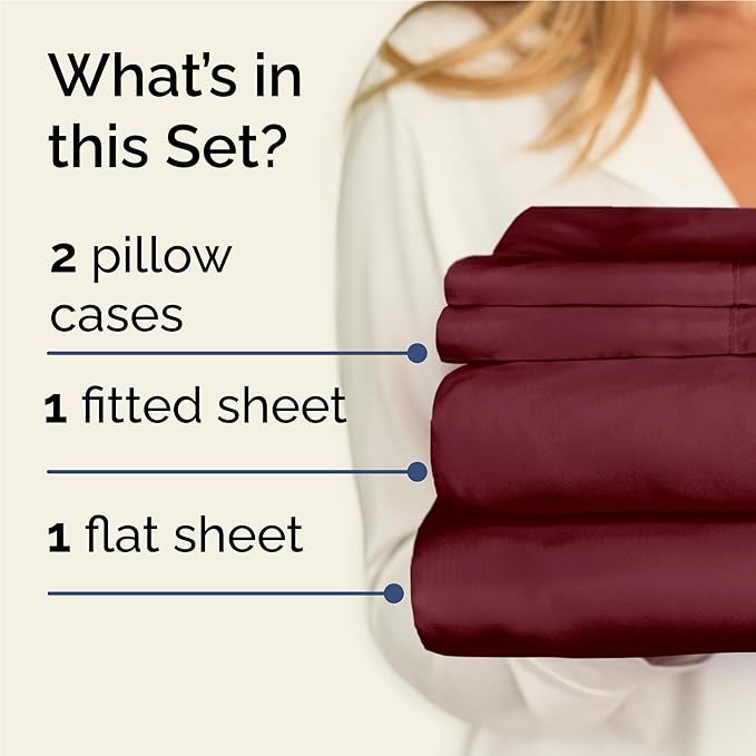 Twin XL 4 Piece Sheet Set - Comfy Breathable & Cooling - Ultra-Soft Hotel Luxury Bedding Set w/ 8-16 Inch Deep Pockets - 1 Flat & 1 Fitted Sheet & 2 Pillowcases - Wrinkle Free & Easy Care - Burgundy