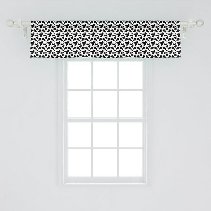 Ambesonne Cow Print Window Valance, Animal Hide Pattern Spots Farm Life Cattle Camouflage Animal Skin, Curtain Valance for Kitchen Bedroom Decor with Rod Pocket, 54" X 12", Charcoal Grey White