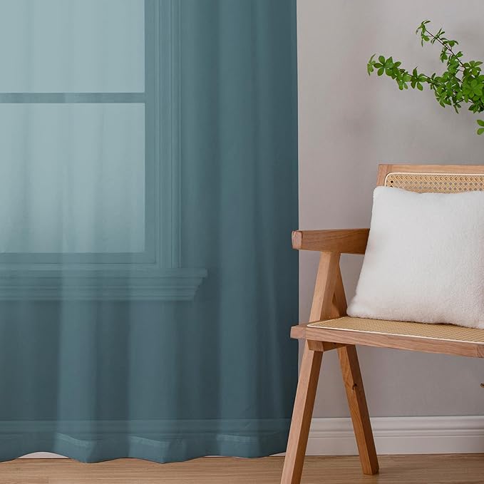 Chyhomenyc Sheer Stone Blue Curtains 90 inches Long 2 Panels, Light Filtering Soft Airy Solid Elegant Voile Window Treatment Drapes for Bedroom Living Room Wedding Party Decor, 42 Wx90 L Inches