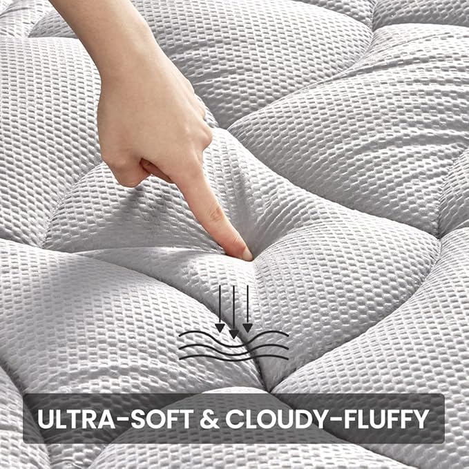 SLEEP ZONE Cooling Mattress Topper Cal King, Premium Zoned Quilted Mattress Pad, Pillow Top Mattress Protector Cover, Machine Wash Durable, Deep Pocket 8-21 inch, Silver Grey, Cal King