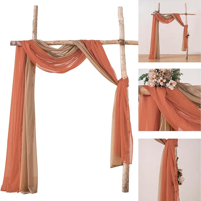 MIULEE Sheer Window Scarf Valance Extra Long Topper Terracotta Elegant Swag Curtains Luxury Draping Fabric for Wedding Arch Party Ceremony Canopy Bed Fall Decor, 37'' x 216'' One Panel, Burnt Orange