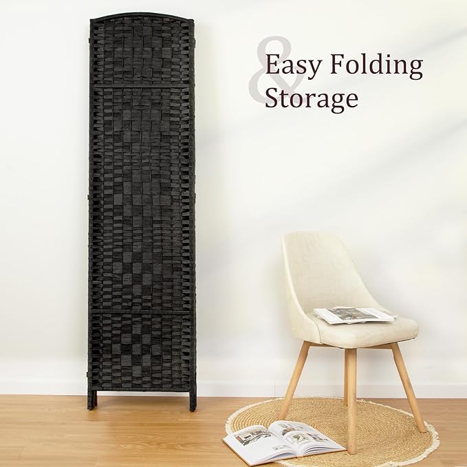 Rose Home Fashion 6 ft Tall Room Divider, Room Dividers and Folding Privacy Screens, 15.7in Privacy Screen 6 Panel Partition Temporary Wall Separation for Private, Black