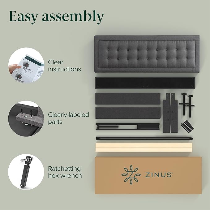 ZINUS Dachelle Upholstered Platform Bed Frame, Mattress Foundation, Wood Slat Support, No Box Spring Needed, Eco Friendly WonderBox (TM) Packaging, Easy Assembly, Dark Grey, Full