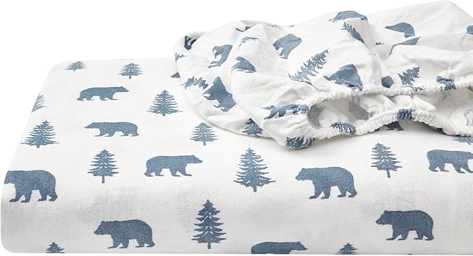 Eddie Bauer - Queen Sheets, Cotton Flannel Bedding Set, Brushed For Extra Softness, Cozy Home Decor (Bears & Trees, Queen)