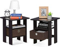 Furinno Andrey Set of 2 End Table / Side Table / Night Stand / Bedside Table with Bin Drawer, Dark Walnut