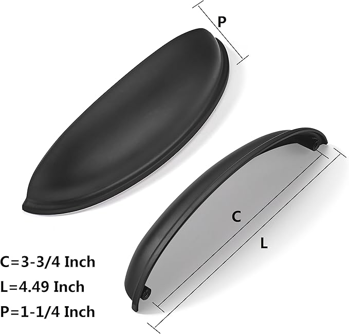 khtumeware 5 Pack 3-3/4" Drawer Pulls Matte Black Cabinet Cup Pulls Kitchen Hardware Cabinet Handles Drawer Handles Knobs 3-3/4 inch Hole Center