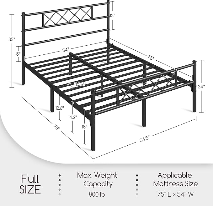 Yaheetech Full Size Metal Platform Bed Frame with Simple Headboard and Footboard, Mattress Foundation for Under Bed Storage, Steel Slat Support, No Box Spring Needed, Easy Assembly, Black