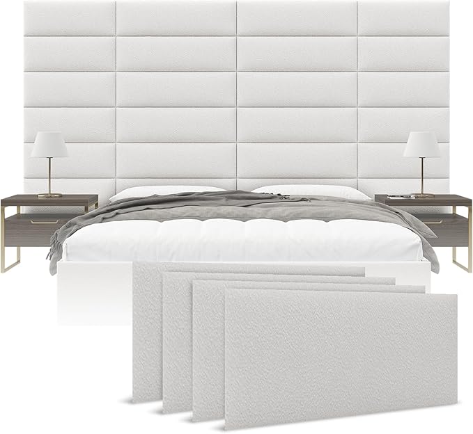 Vänt Upholstered Wall Panels - King/Cal King Size Wall Mounted Headboards - Boucle Ivory - Twin/King - Set of 4 Panels (Each Individual Panel 39"x11.5")