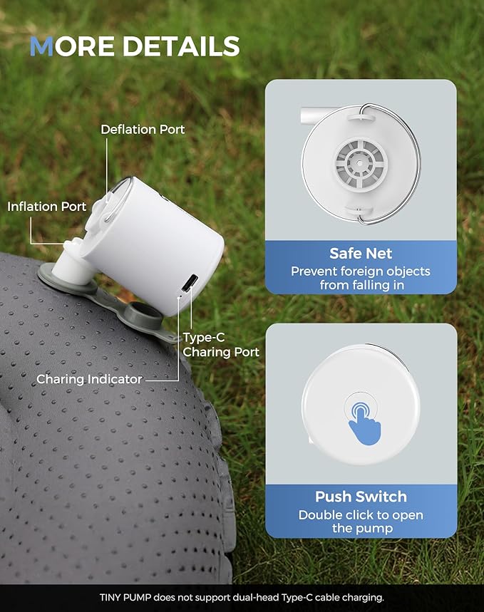 FLEXTAILGEAR Tiny Pump Portable Air Pump, Ultra-Mini with 1300mAh Battery USB Rechargeable to Inflate Deflate for Pool Floats Air Bed / Mattress Swimming Ring Vacuum Storage Bags (White)