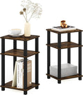 Furinno JUST Side Table Set of 2, 3-Tier Open Shelf End Table, Toolless Assembly Night Stand, Bedside Table with Square Tube, for Living Room, Bedroom, Amber Pine