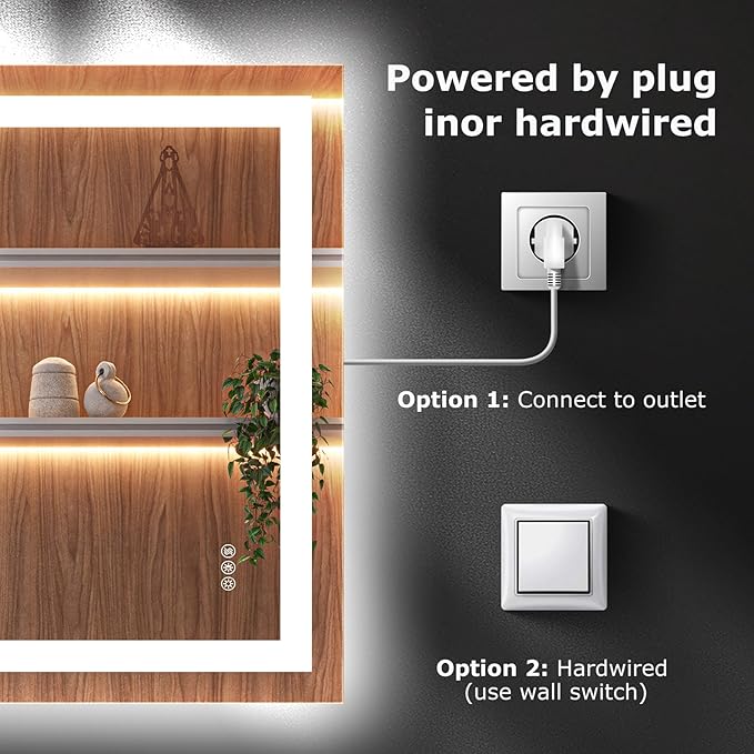 24X32 LED Bathroom Mirror with Lights, Anti-Fog, Dimmable, Backlit + Front Lit, Smart Bathroom Vanity Mirror, Memory Function, Shatterproof, Tempered Glass (Horizontal/Vertical)