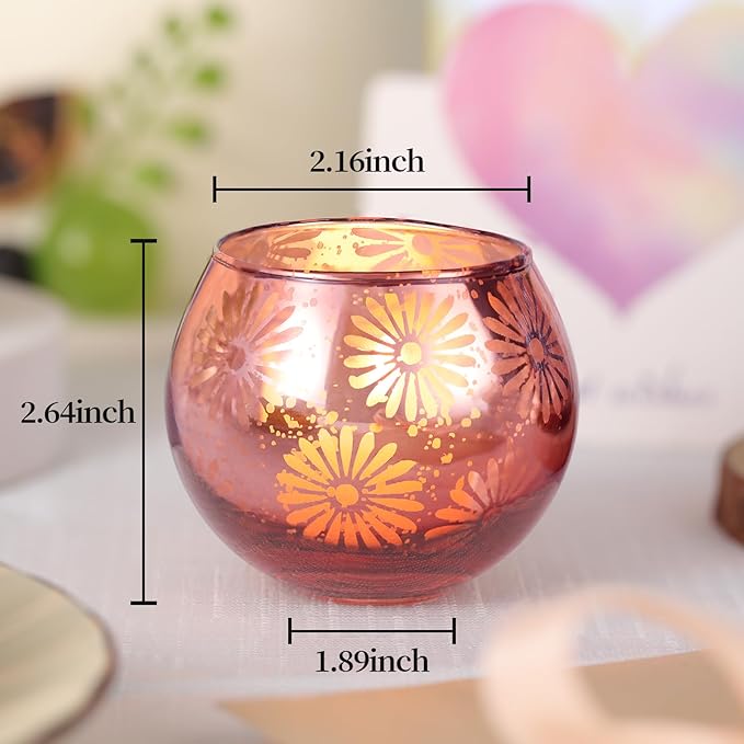 Pink Mercury Glass Votive Candle Holders Set of 12, Round Tealight Candle Holders for Table Centerpieces, Weddings, Shower Gifts, Christmas, Halloween Party Decorations