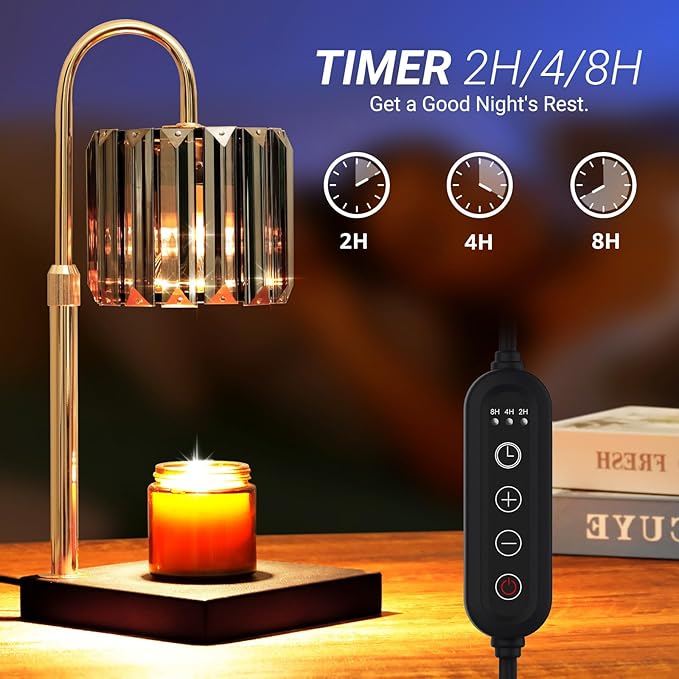 Candle Warmer Lamp with Timer, Dimmable Electric Candle Wamer Adjustable Height, Glass Modern Candles Melter Lamp, Black