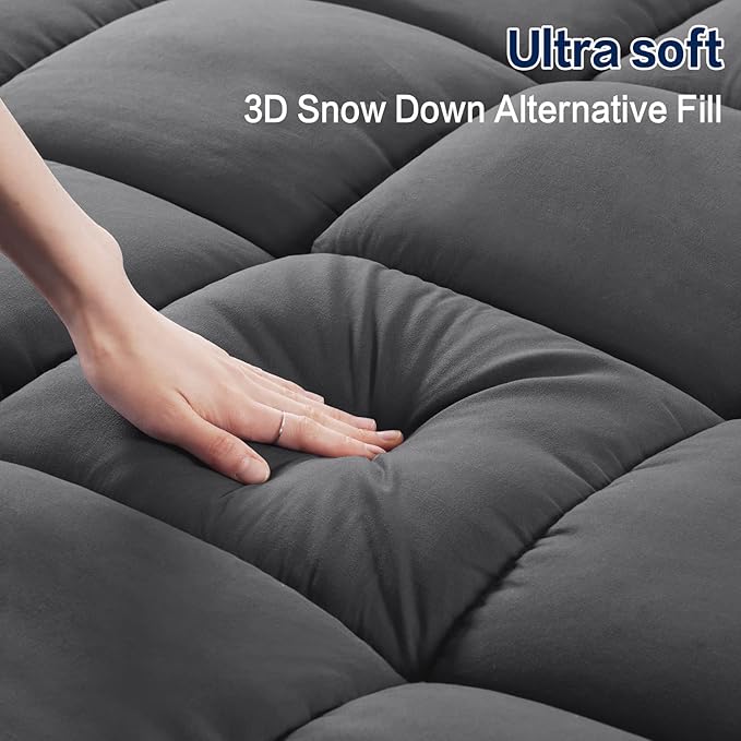SOPAT Mattress Topper King Size Extra Thick Mattress Pad 8-21" Deep Pocket Soft Down Alternative Fill Mattress Protector Pillow Top Mattress Cover (78x80 Inches, Dark Grey)
