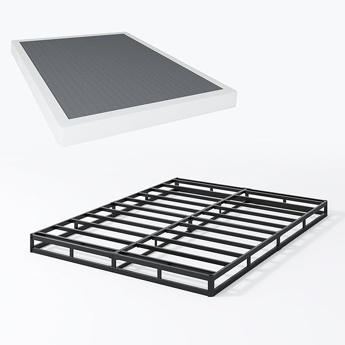 Box Spring Queen - 3 Inch Heavy Duty Low Profile Metal Queen Box Springs for Bed, Mattress Foundation, Easy Assembly,Easy Clean Cover