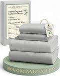 LANE LINEN 100% Organic Cotton Eco Friendly Full Size Sheet & Pillowcase Sets, 15" Deep Pocket Fully Elasticized Soft & Comfy Percale Bedding, Naturally Temperature Regulating Sheets Full- Silver