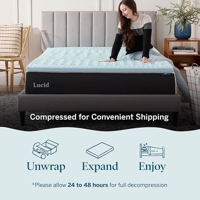 LUCID Gel Infused Memory Foam Mattress Topper – 2 Inch Mattress Topper – 5 Comfort Zones Relieve Pressure – CertiPUR-US Certified Foam - California King