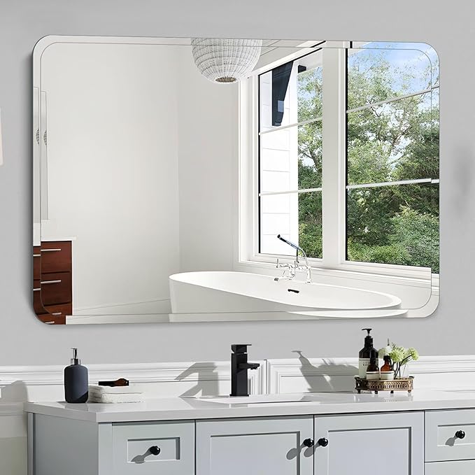 Frameless Bathroom Mirror for Over Sink,Wall Mounted Vanity Mirrors 24x36in,Rounded Rectangle Mirror Frameless with Polished Edge for Bedroom,Living Room,Entryway,Shatterproof (Horizontal/Vertical)