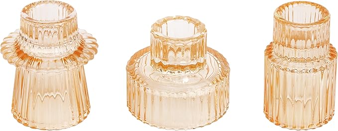 Vixdonos Glass Candlestick Holders Tealight Candle Holders for Table Centerpieces, Wedding Decor and Dinner Party (3 Pcs, Yellow)