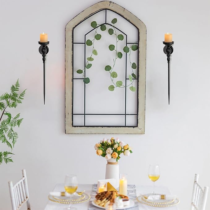 Black Wall Candle Holder Decor - 24.4 Inch Long Metal Gothic Wall Art Decor for Halloween Bedroom Living Room - Candle Sconces Set of 2 for Porch Hallway Entryway Beside TV